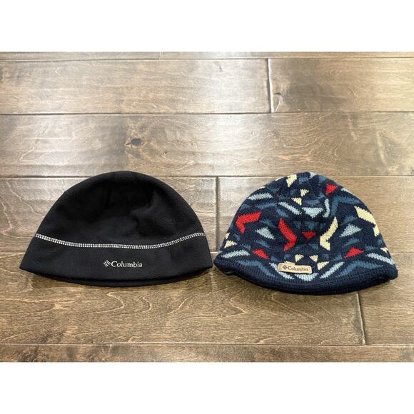 Lot Of 2 Columbia Unisex Black Blue Fleece OMNI-HEAT Warm Beanies Size S/M - Picture 2 of 6
